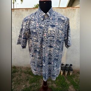 PreOwned Reyn Spooner National Parks Shirt Men's L Blue Pullover Hawaiian Shirt